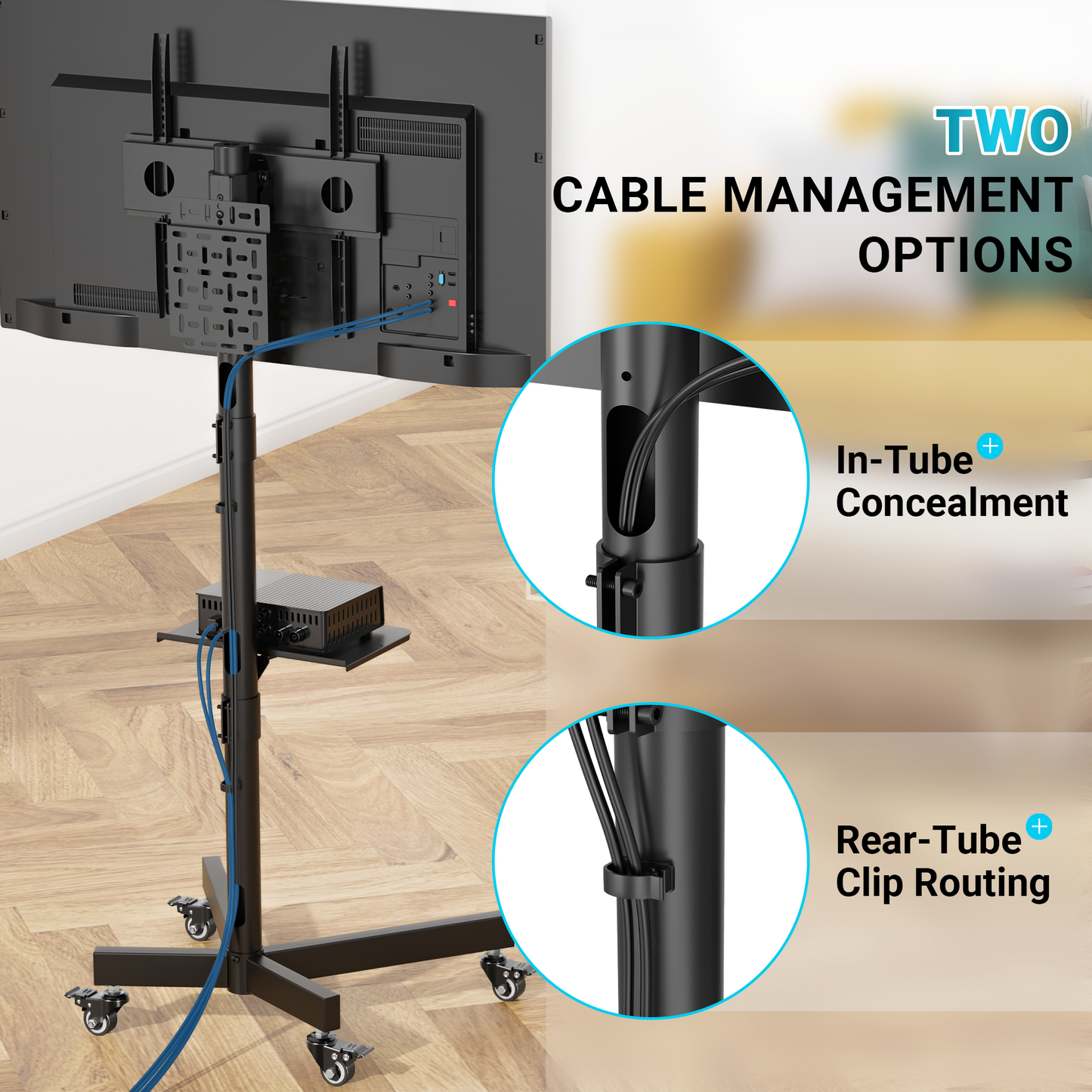 BONTEC Mobile TV Stand with Pegboard Storage for 23–60 Inch TVs, Height Adjustable Mobile TV Cart with Tilt Mount, Holds 40kg, Max VESA 400x400mm, Lockable Metal Wheels, Metal Shelf & Cable Management
