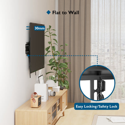 BONTEC Ultra Slim TV Wall Bracket, Tilting TV Wall Mount for 23-60 Inch Flat and Curved TVs, Low Profile Wall Mount 30mm from Wall, Universal TV Mount Holds 45kg, Max VESA 400x400mm, Secure Lock