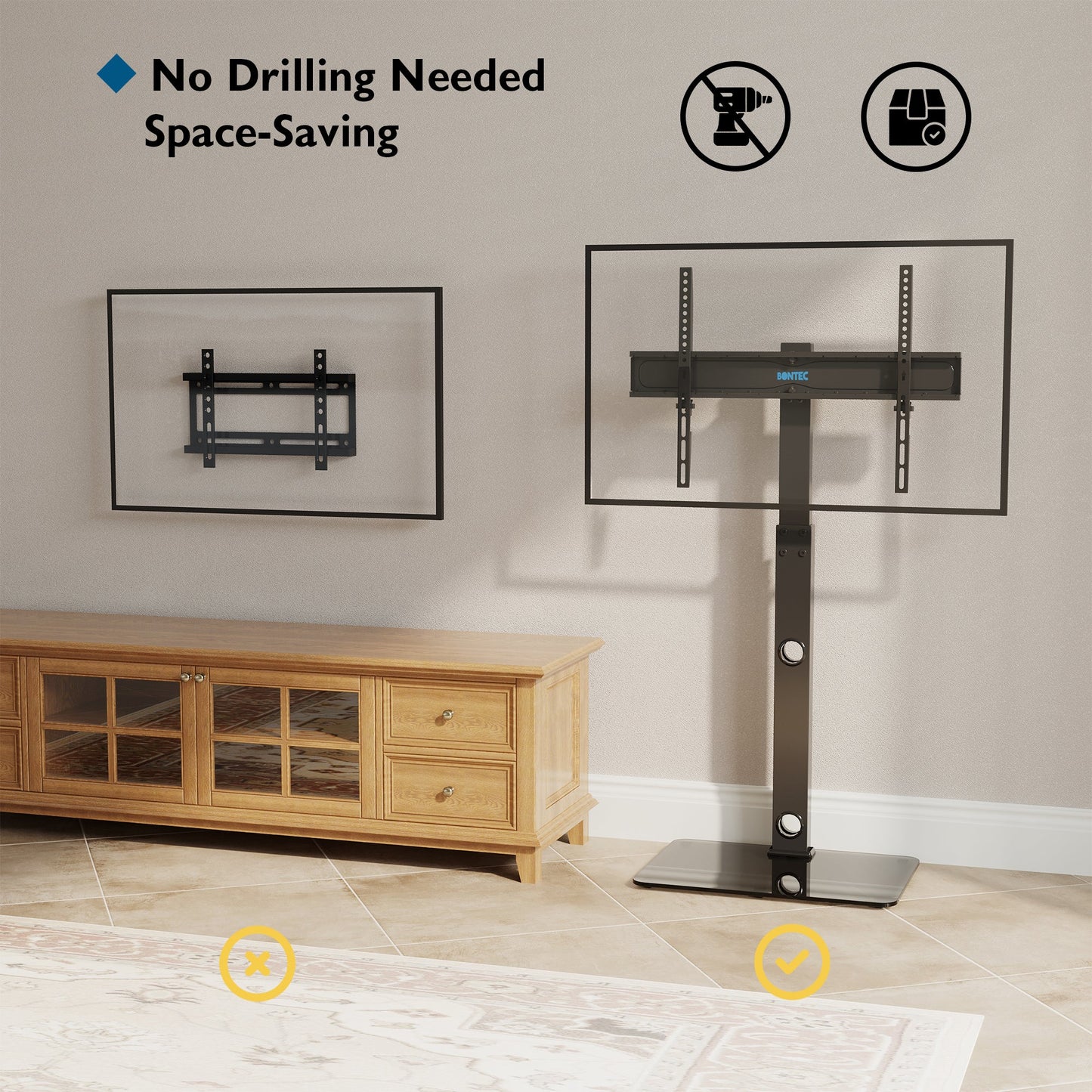 BONTEC TV Floor Stand for 30-70 inch LED LCD OLED Plasma Flat Curved TVs