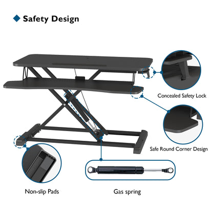 BONTEC Standing Desk Converter, 32in/80cm Height-Adjustable Dual Tier Workstation, Ergonomic Sit-Stand Desk Converter for PC Laptop Keyboard, Monitor Stand Compatible, Up to 15kg, Home Office