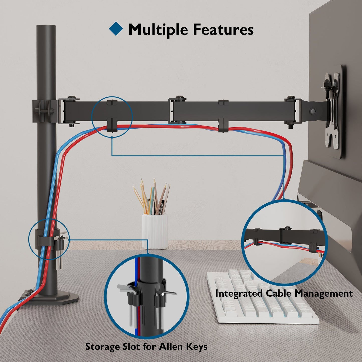 BONTEC Single Monitor Arm Desk Mount for 13-32 inch LCD LED Screens