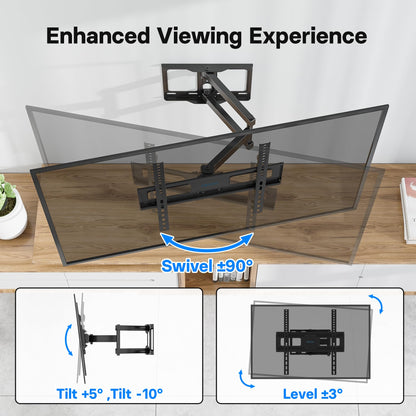 BONTEC TV Wall Bracket for 26-55 Inch, with Swivel, Tilt, and Extension from 80 to 500mm. Full Motion TV Wall Mount Capability of 40KG, Including HDMI Cable and Bubble Level, Max. VESA 400x400