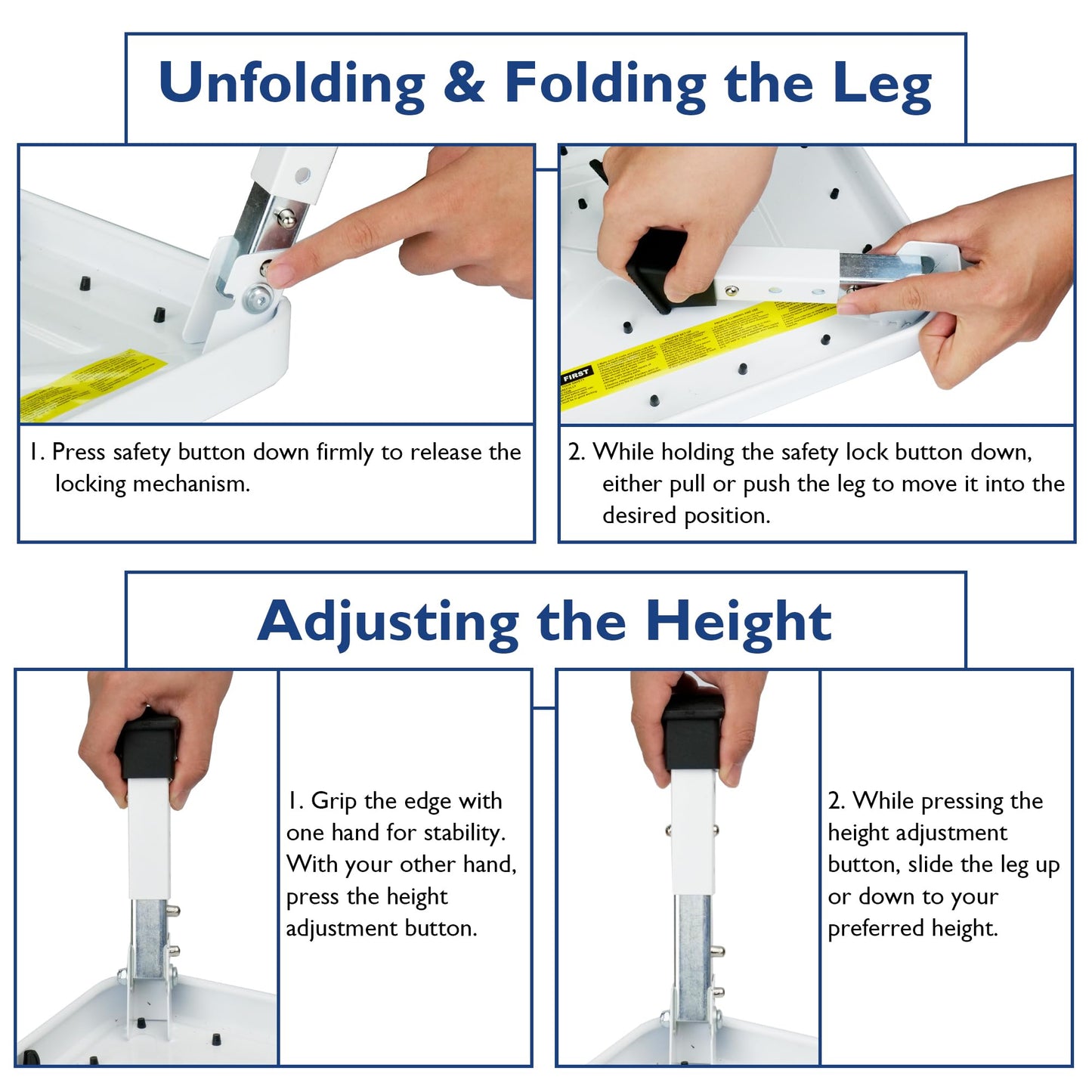 BONTEC Folding Step Stool, Metal Step Ladder up to 150kg, Non-Slip Platform for Adults & Children, Lightweight & Foldable, Portable Step for Kitchen, Bathroom, RV, Camping, Office, Living Room, White