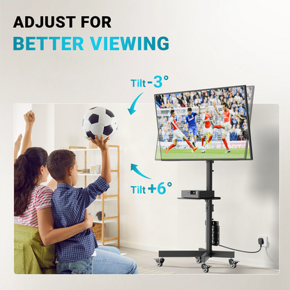 BONTEC Mobile TV Stand with Pegboard Storage for 23–60 Inch TVs, Height Adjustable Mobile TV Cart with Tilt Mount, Holds 40kg, Max VESA 400x400mm, Lockable Metal Wheels, Metal Shelf & Cable Management