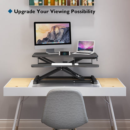 BONTEC Standing Desk Converter, 32in/80cm Height-Adjustable Dual Tier Workstation, Ergonomic Sit-Stand Desk Converter for PC Laptop Keyboard, Monitor Stand Compatible, Up to 15kg, Home Office