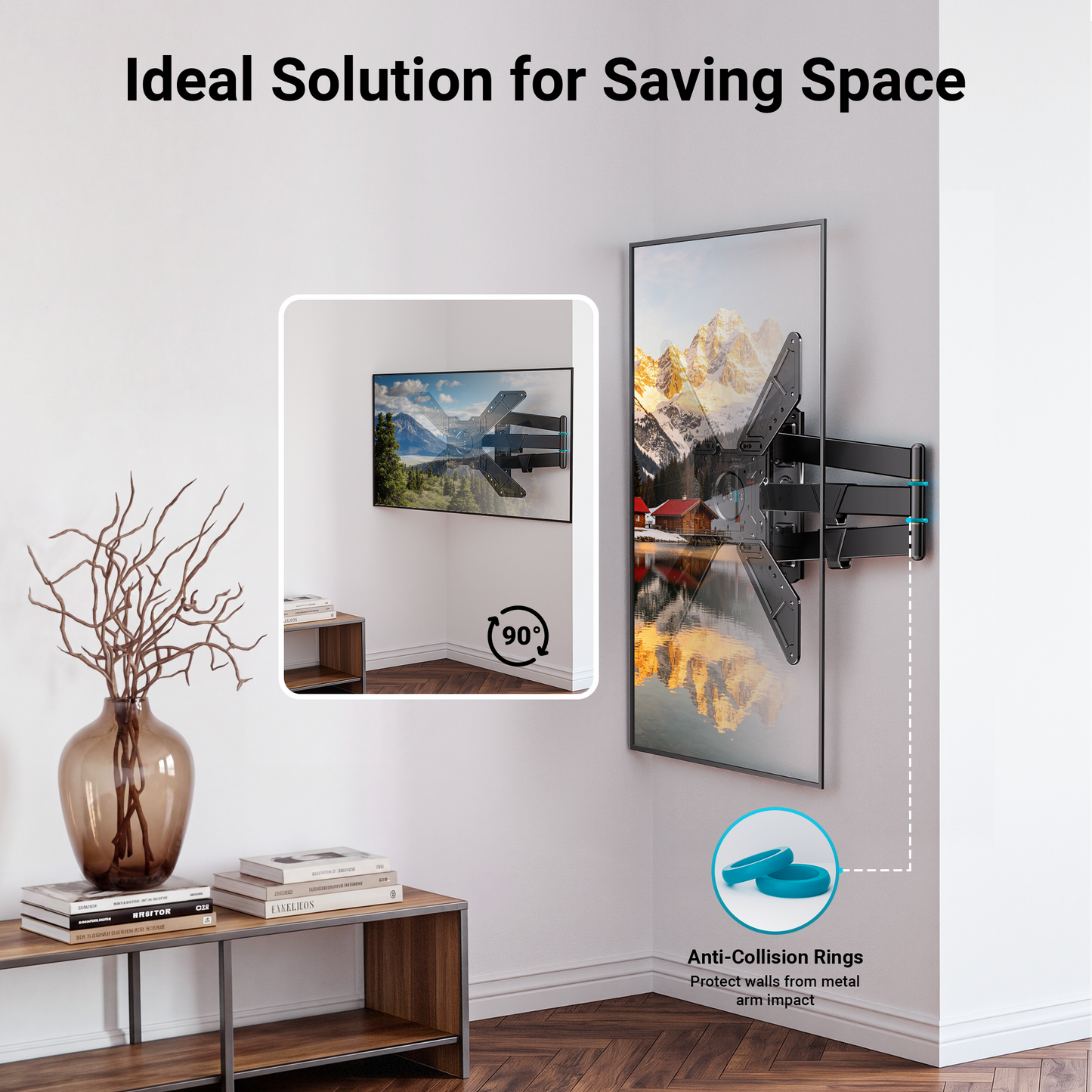 BONTEC Universal Full Motion TV Wall Bracket for 32 to 75 Inch Smart TVs, 838mm Extra Long Arm Corner Mount, Landscape to Portrait Rotation, Swivel and Tilt, 50kg Load Capacity, Max VESA 600x400 mm