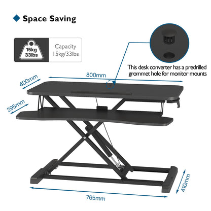 BONTEC Standing Desk Converter, 32in/80cm Height-Adjustable Dual Tier Workstation, Ergonomic Sit-Stand Desk Converter for PC Laptop Keyboard, Monitor Stand Compatible, Up to 15kg, Home Office