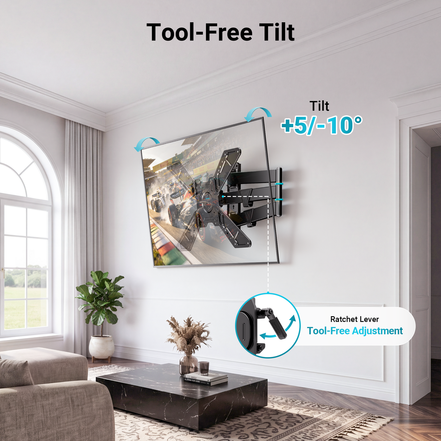 BONTEC Universal Full Motion TV Wall Bracket for 32 to 75 Inch Smart TVs, 838mm Extra Long Arm Corner Mount, Landscape to Portrait Rotation, Swivel and Tilt, 50kg Load Capacity, Max VESA 600x400 mm