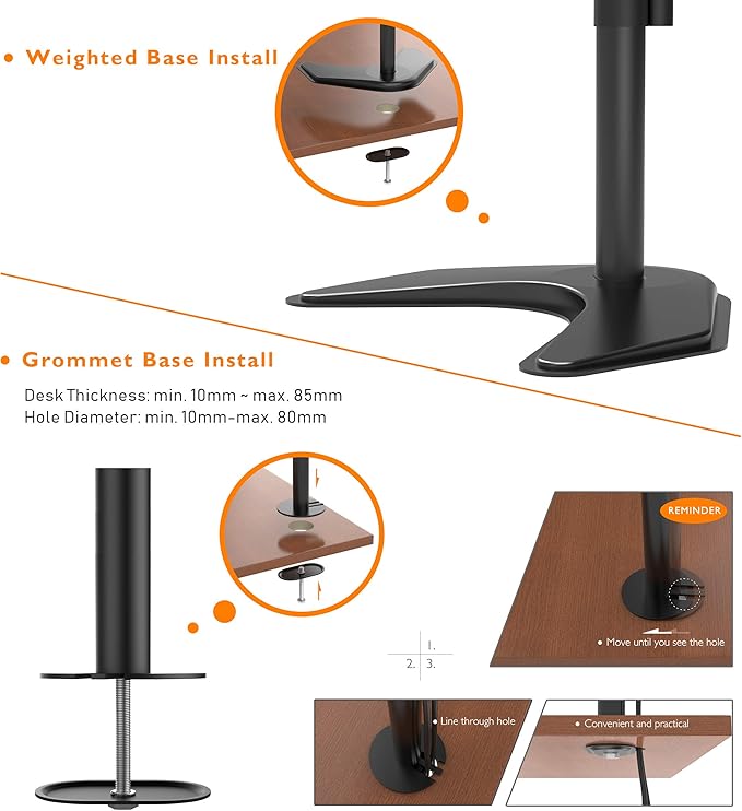 BONTEC Triple Monitor Stand for 13-24 Inches, 3 Monitor Desk Mount, Free Standing Fully Adjustable Stand for 3 Screen, Each Arm Holds up to 10kgs, VESA 75/100mm with 2 Installation Options