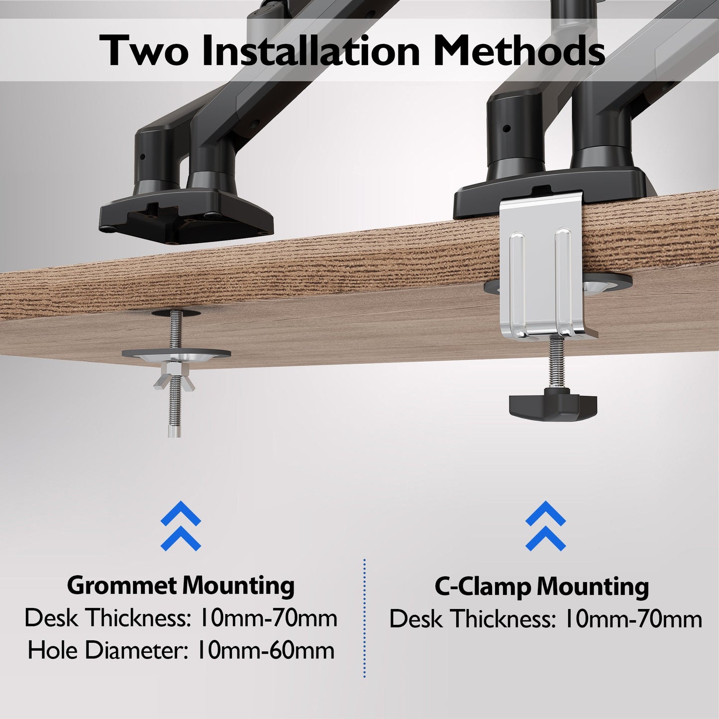 BONTEC Dual Monitor Desk Mount for 32 inch screens, Ergonomic Gas Spring Arm Stand with Cable Management, Tilt, Swivel, Rotation, VESA 75/100 mm
