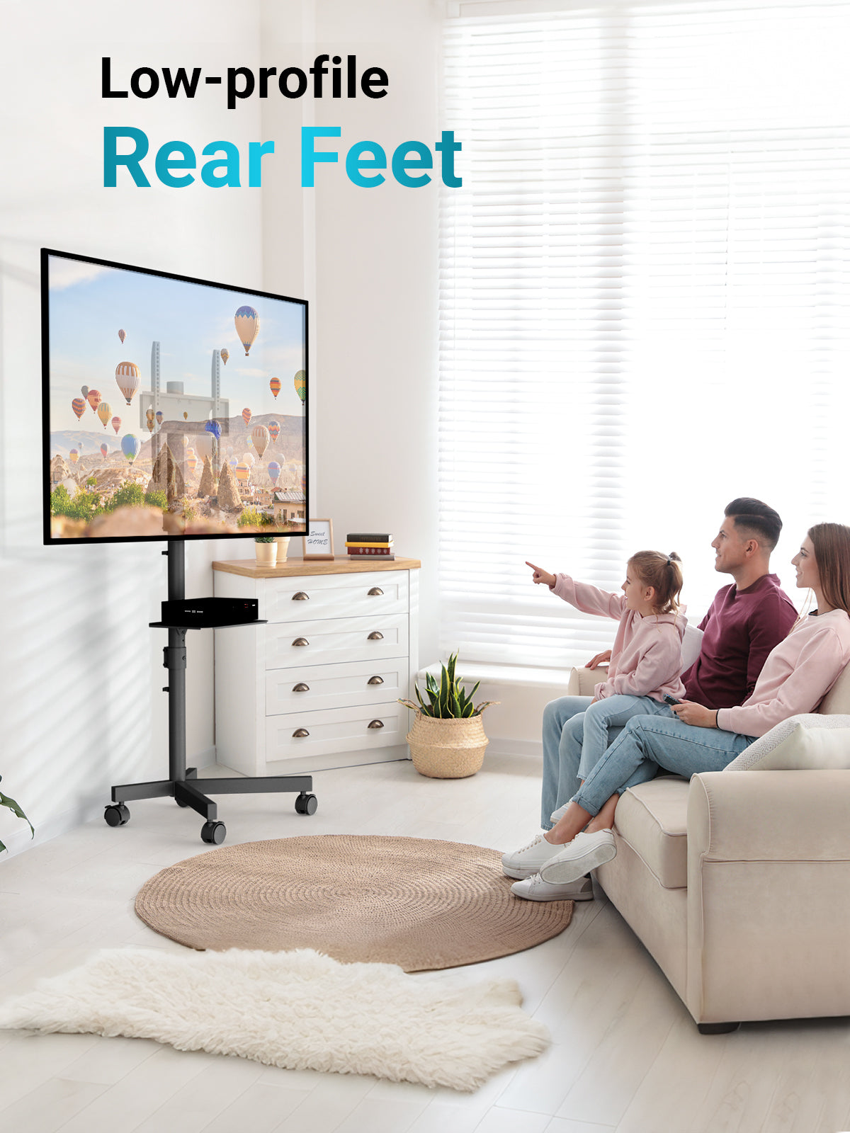 BONTEC Mobile TV Stand on Wheels, Free Standing TV Stand for 23-60 Inch LED LCD Plasma TVs, Rolling Floor TV Cart with Height Adjustable Laptop Shelf, Max VESA 400x400mm, Holds up to 25kg