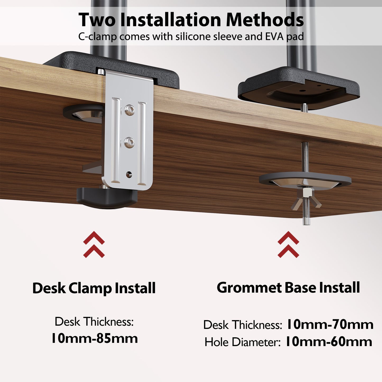 BONTEC Adjustable Single Monitor mount for 13 to 34 screens, Ergonomic Gas Spring Arm Stand with pole, weight capacity 9 kg, VESA 75/100 mm