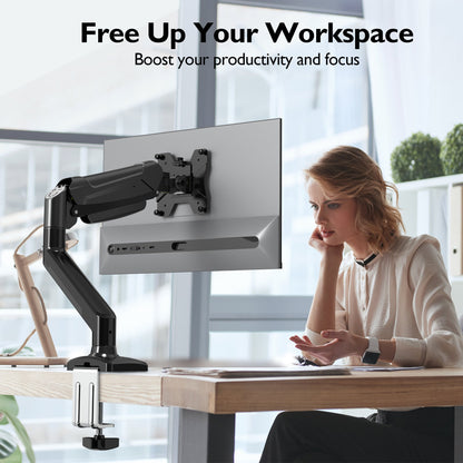 BONTEC Single Arm Monitor Desk Mount for 13-32 inch Screen, Tilt, Swivel, Rotation, Ergonomic Gas Spring Monitor Stand with Cable Management, VESA 75/100mm