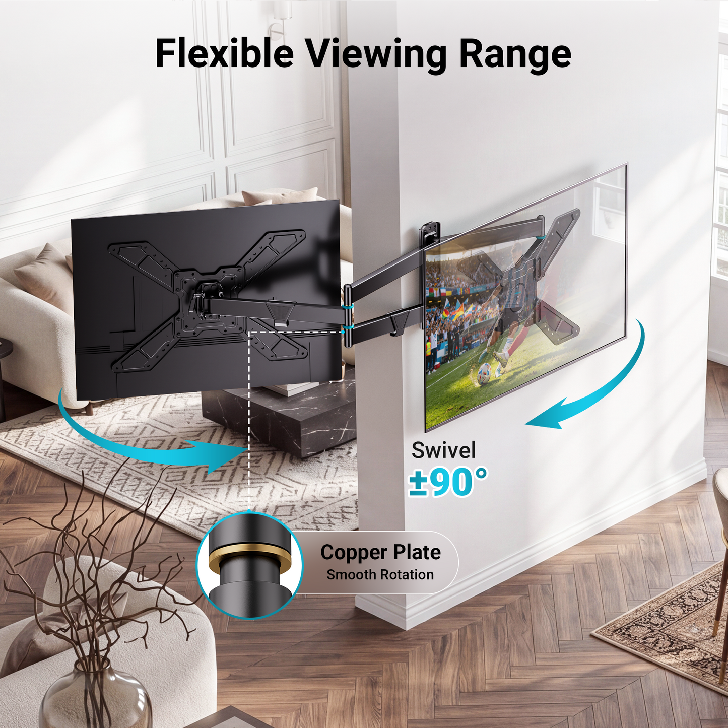 BONTEC Universal Full Motion TV Wall Bracket for 32 to 75 Inch Smart TVs, 838mm Extra Long Arm Corner Mount, Landscape to Portrait Rotation, Swivel and Tilt, 50kg Load Capacity, Max VESA 600x400 mm