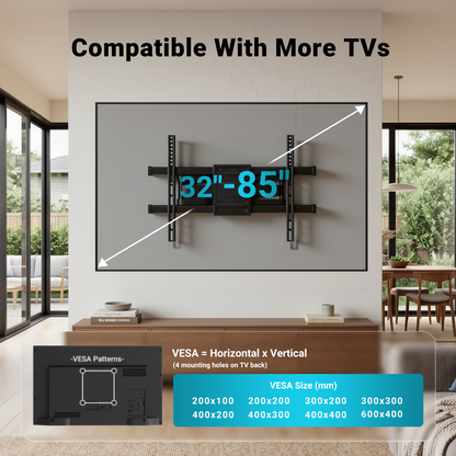 BONTEC TV Wall Bracket for 32-85 Inch LED LCD, Full Motion Swivel Tilt TV Wall Mount, Heavy Duty Dual Arms up to 60kg, Max VESA 600x400mm, Universal TV Mount with Bubble Level and Cable Ties