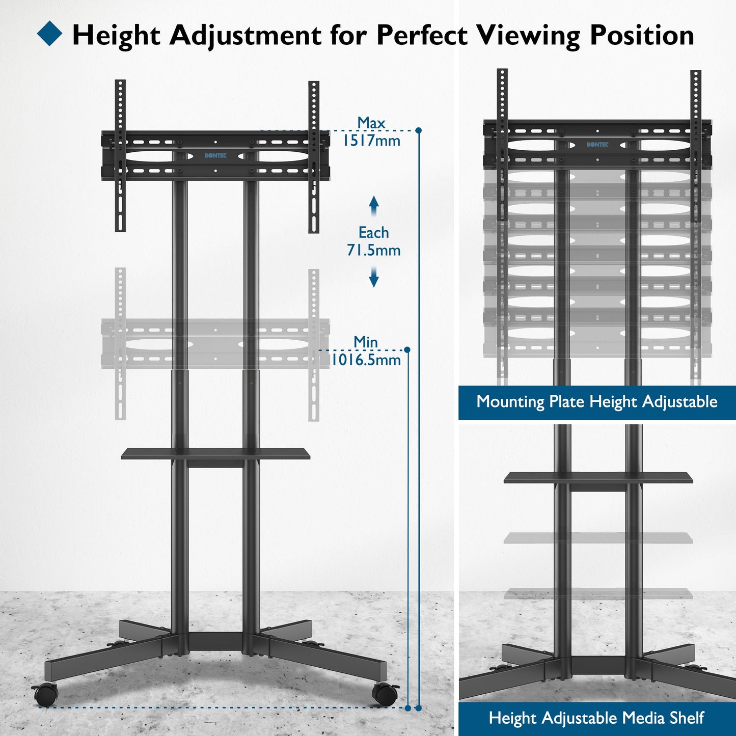 BONTEC Mobile TV Stand on Wheels for 32-85 inch LCD LED OLED Flat Curved TVs