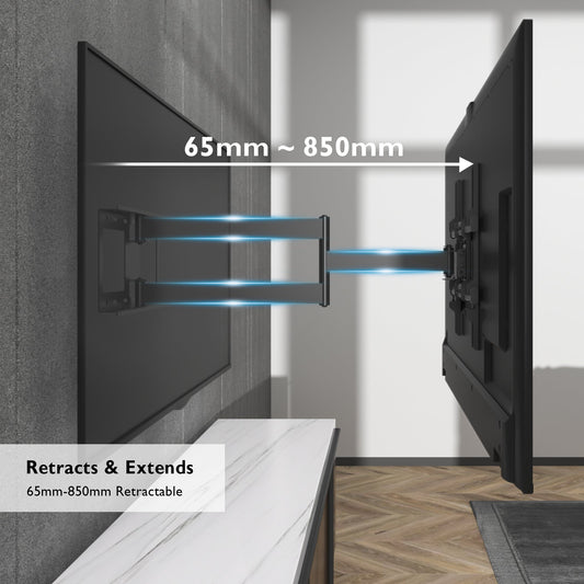BONTEC TV Wall Bracket, Universal TV Wall Mount for 32-70 Inch, Extra Long Articulated Arm 850mm, Tilt Swivel Rotate Full Motion, VESA Wall Mount Max 400x400mm, 60kg Load