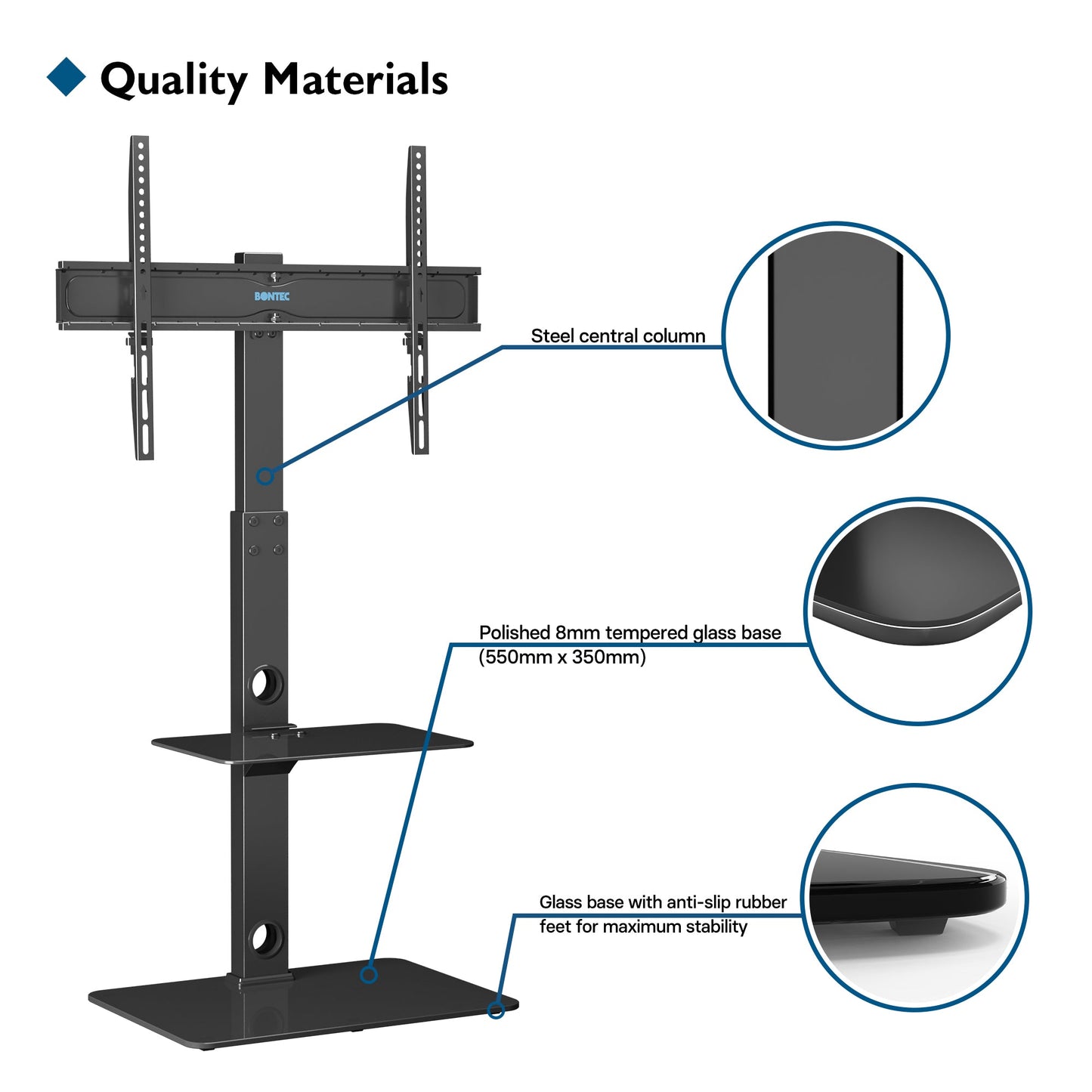 BONTEC Universal Floor TV Stand for 30-70 inch LED OLED LCD Plasma Flat Curved Screens