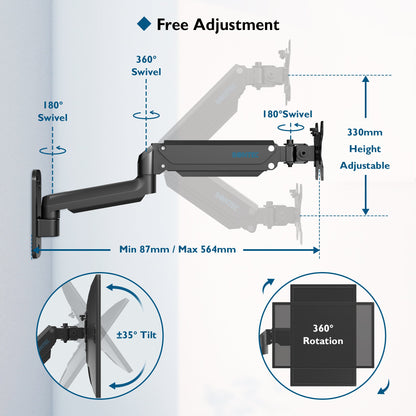 BONTEC Dual Monitor Wall Mount for 13-27 Inch Screens