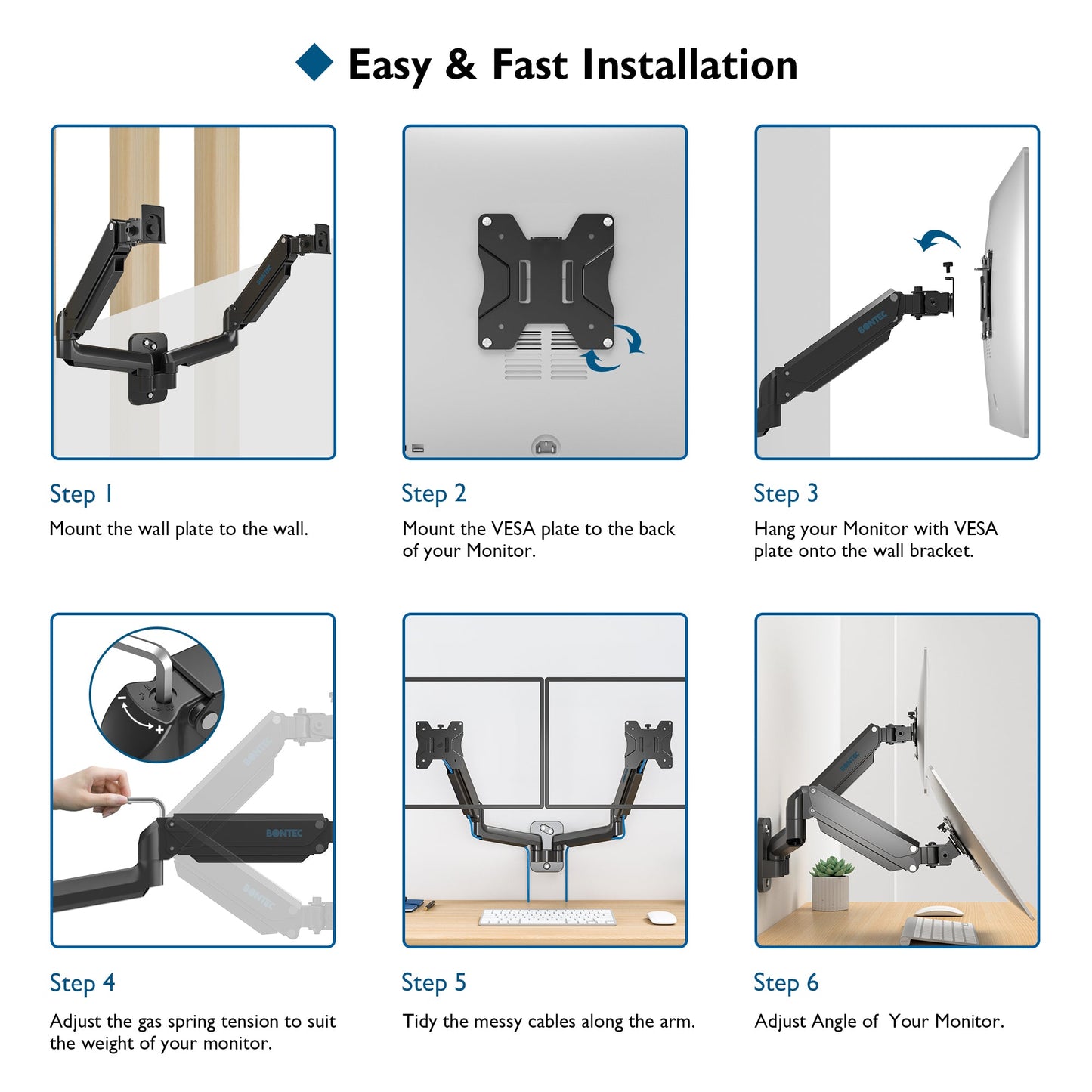 BONTEC Dual Monitor Wall Mount for 13-27 Inch Screens
