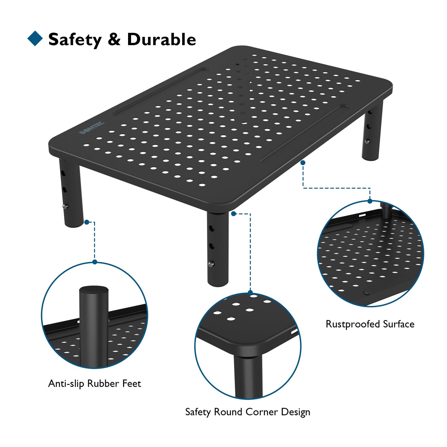 BONTEC PC Monitor Riser Adjustable Height Adjustable Metal Screen Riser