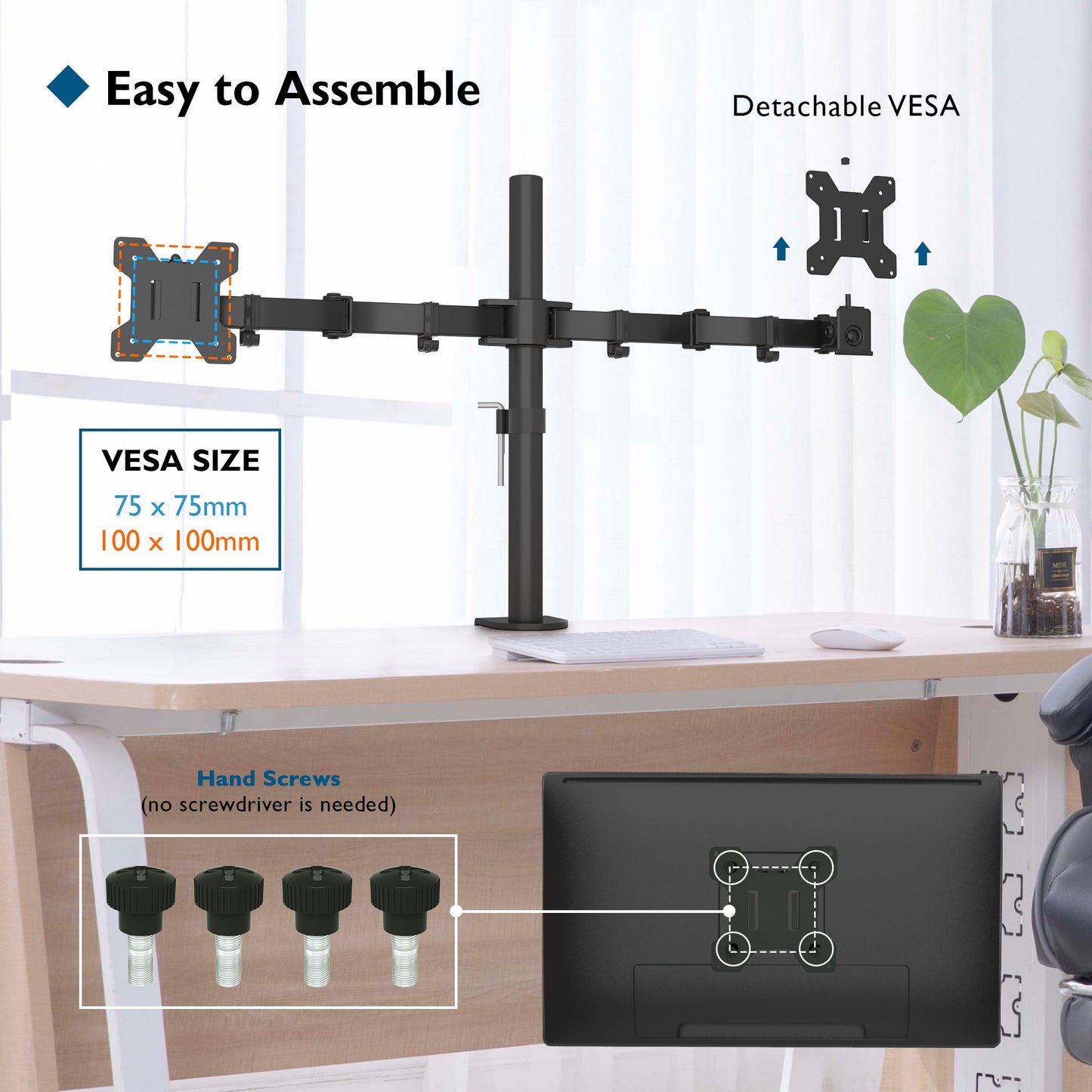 BONTEC Ergonomic Dual Monitor Stand for 13-27 inch LCD LED PC Screens for Desks