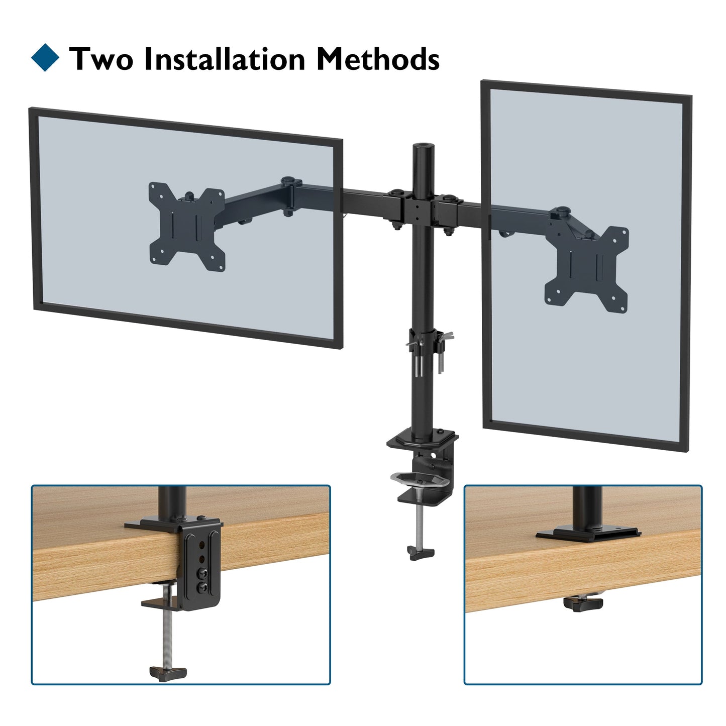 BONTEC Dual Monitor Stand for 13-27 inch LCD LED Screen, Tilt Swivel Rotation Double Arm PC Computer Monitor Arm up to 8kg, VESA Dimensions: 75x75-100x100mm