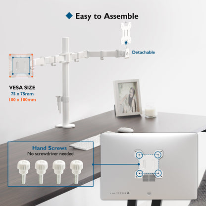 BONTEC Dual Monitor Arm Desk Mount for 13–27 Inch Computer Screens, VESA 75x75/100x100, Full Motion Adjustable Monitor Arm with 360° Rotation, Height Adjustable up to 430mm, Max 10kg per Arm