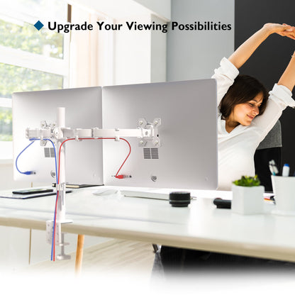 BONTEC Dual Monitor Arm Desk Mount for 13–27 Inch Computer Screens, VESA 75x75/100x100, Full Motion Adjustable Monitor Arm with 360° Rotation, Height Adjustable up to 430mm, Max 10kg per Arm