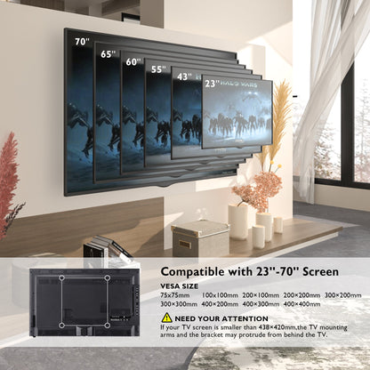 BONTEC TV Wall Bracket for 23–70 Inch LED LCD OLED Screens, Full Motion Double Arm TV Wall Mount Swivels Tilts Extends up to 380mm, Holds 45kg, Max VESA 400x400mm, Includes Spirit Level