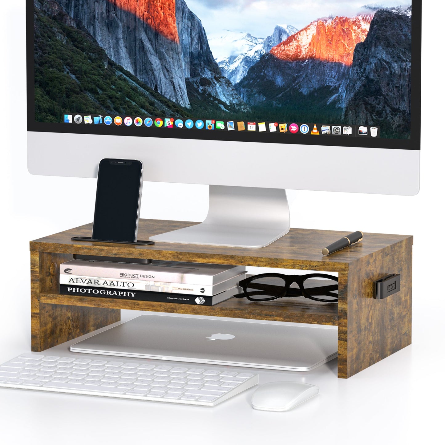 BONTEC Wood Monitor Desk Stand Riser with Smartphone Holder