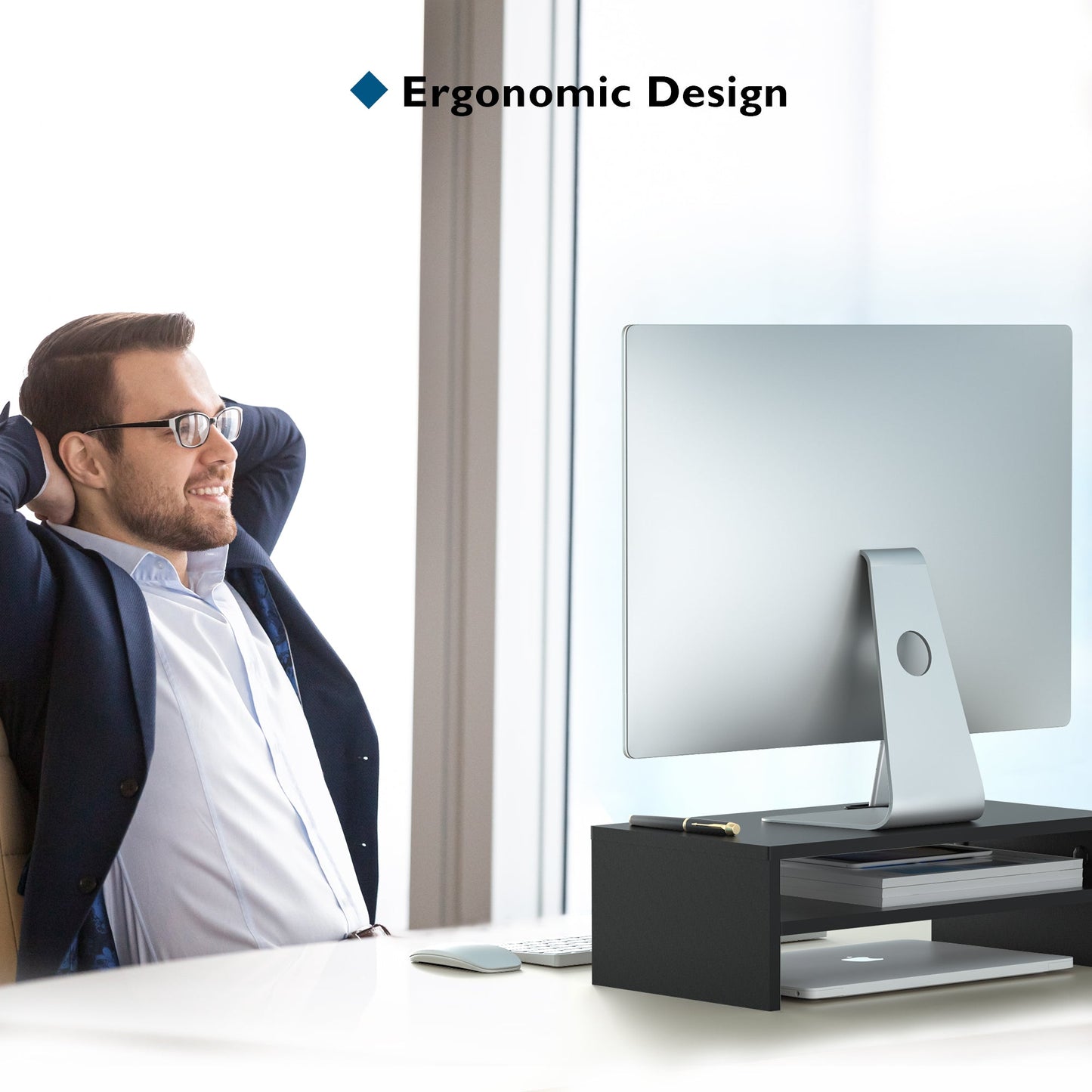 BONTEC Wood Monitor Desk Stand Riser with Smartphone Holder