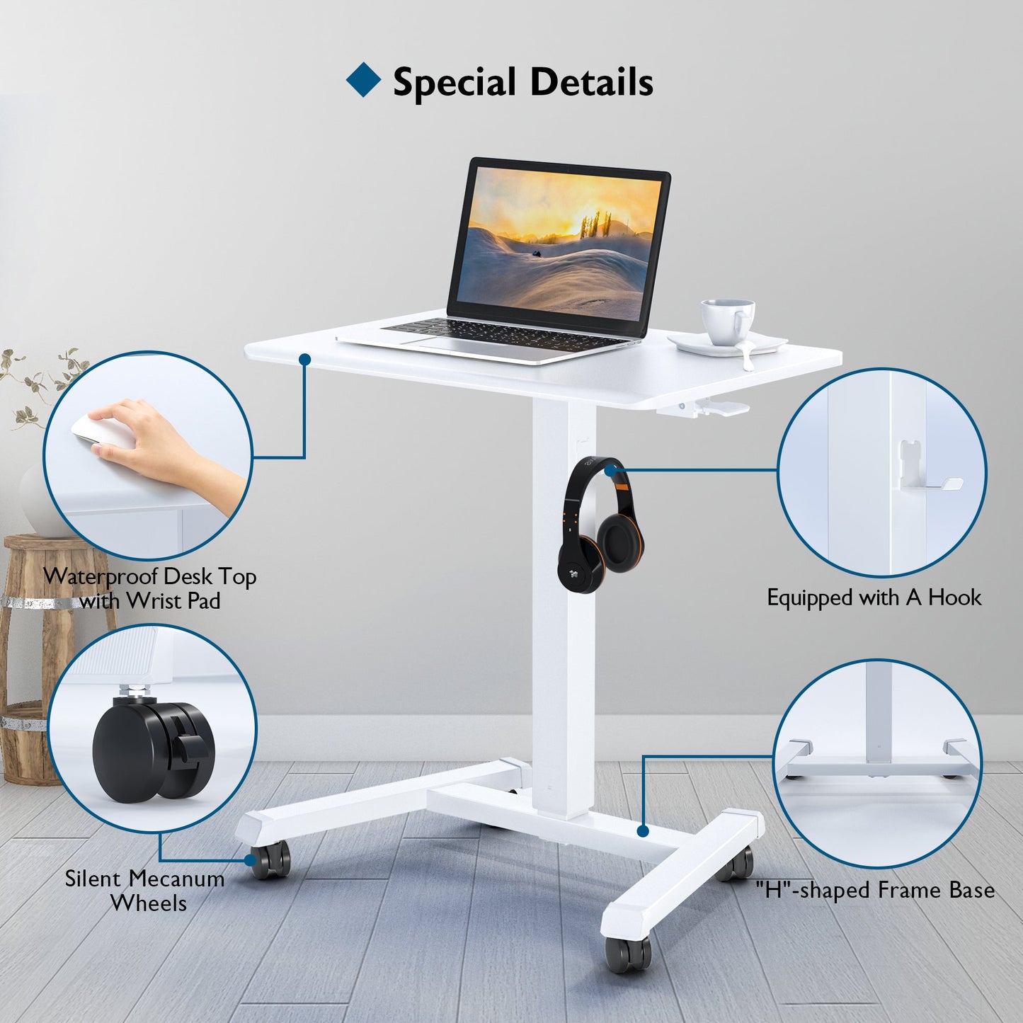 BONTEC 65 × 45cm Mobile Standing Desk with 4 Rolling Castors