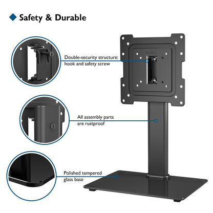 BONTEC Universal Swivel TV Stand for 17-43 inch Screens, Height Adjustable Table Top Pedestal TV Stand for LCD/LED/OLED/Plasma/Curved TVs up to 45kg, 2 Cable Ties Included