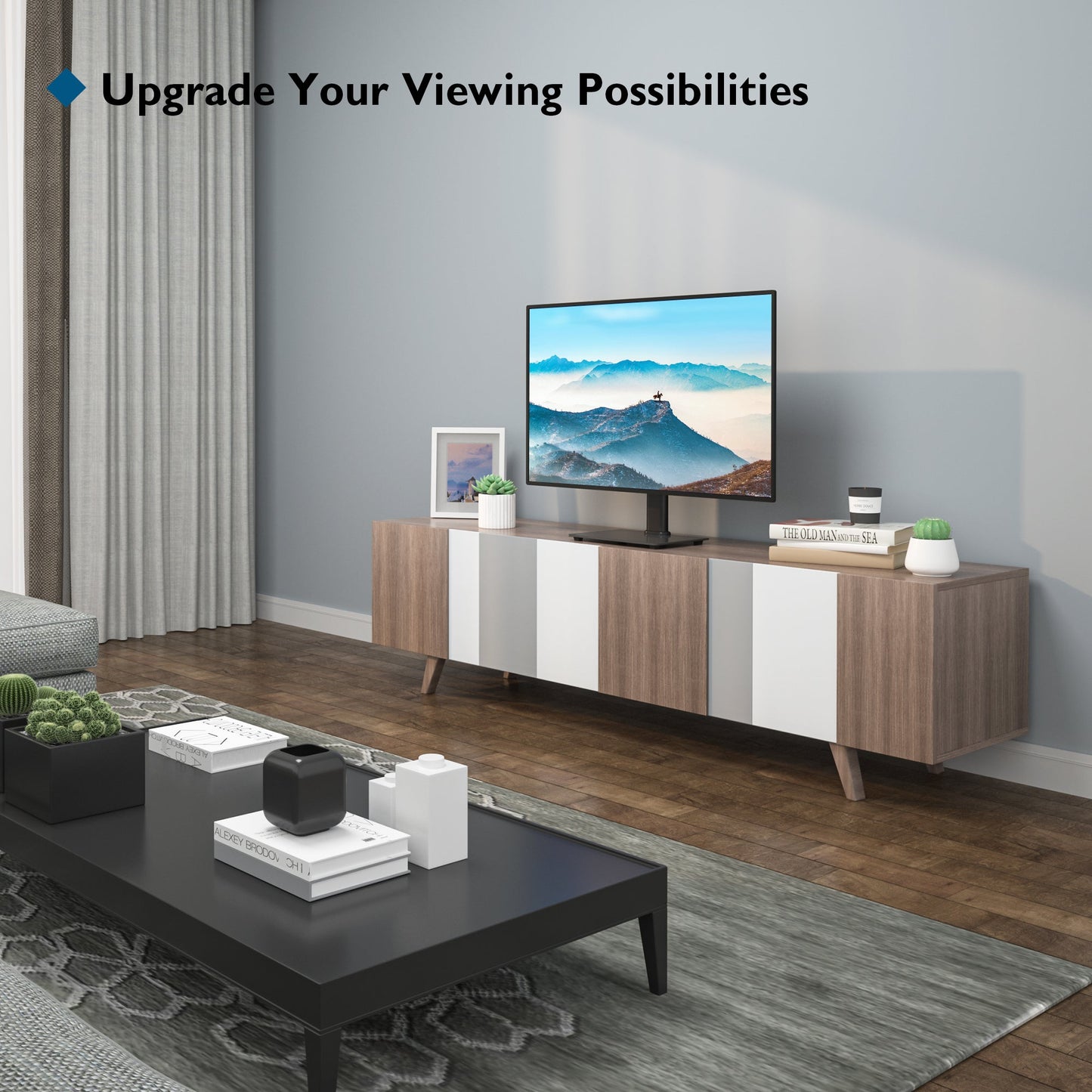 BONTEC Universal Swivel TV Stand for 17-43 inch Screens, Height Adjustable Table Top Pedestal TV Stand for LCD/LED/OLED/Plasma/Curved TVs up to 45kg, 2 Cable Ties Included
