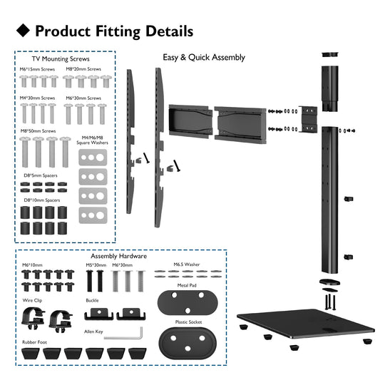 BONTEC Universal Table Top Pedestal TV Stand with Bracket for 32-65 inch LCD/LED/Plasma TVs, Height Adjustable TV stand with Tempered Glass Base & Cable Management, Holds 45 KG & Max.VESA 600x400mm