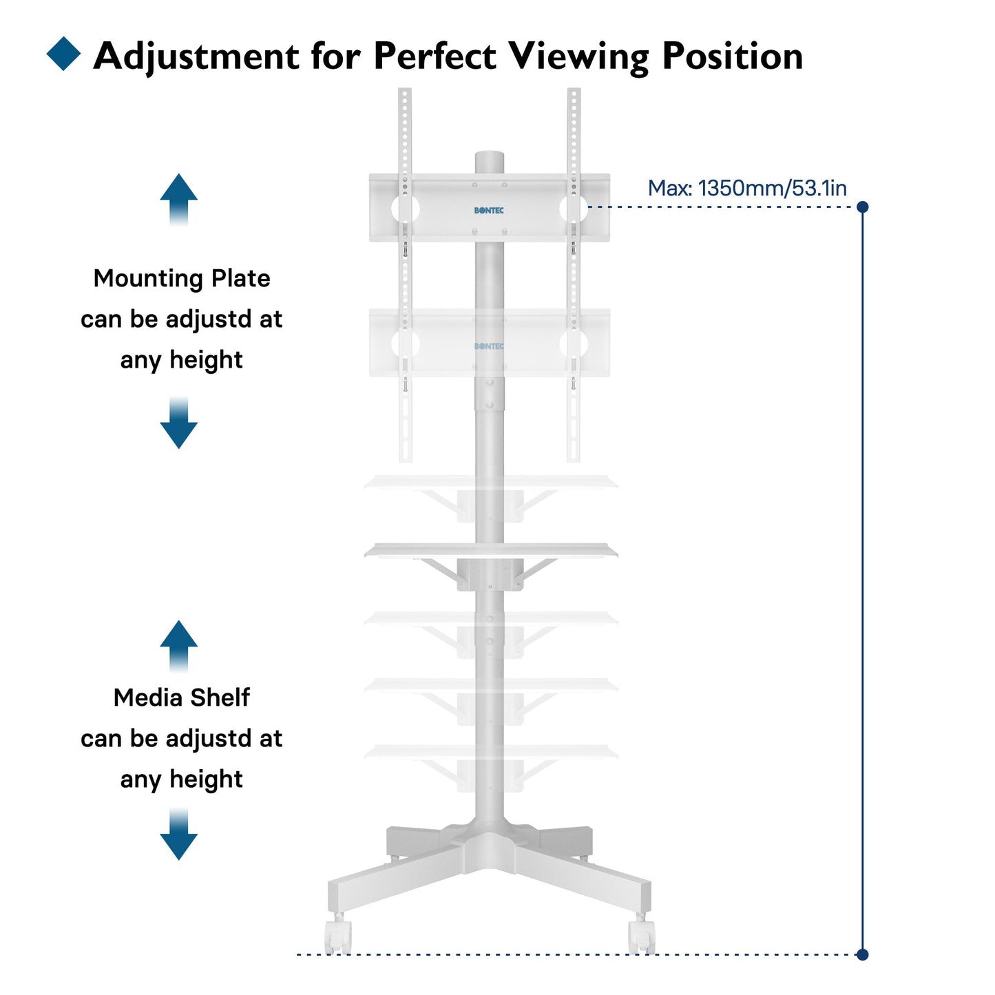 BONTEC Mobile TV Stand on Wheels for 23-55 inch Plasma/LCD/LED TVs