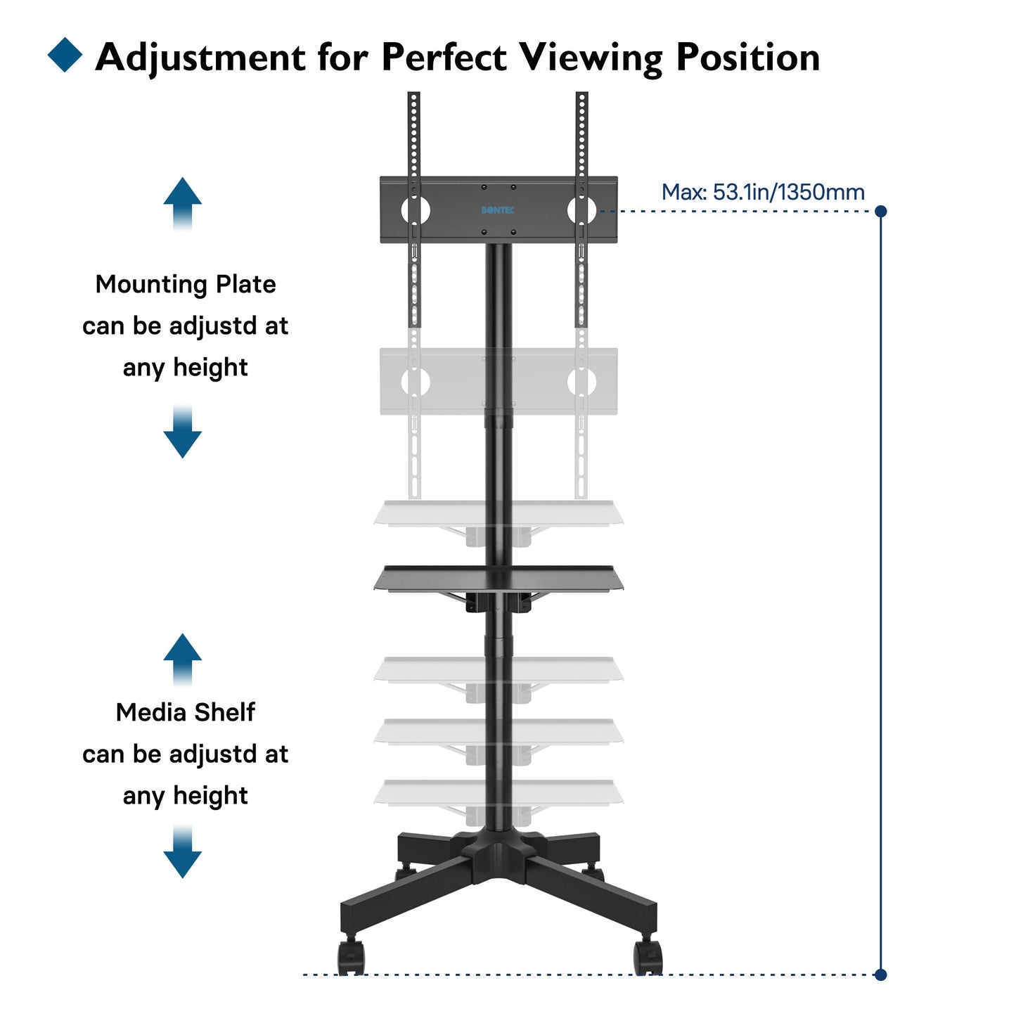 BONTEC Mobile TV Stand on Wheels for 23-55 inch Plasma/LCD/LED TVs