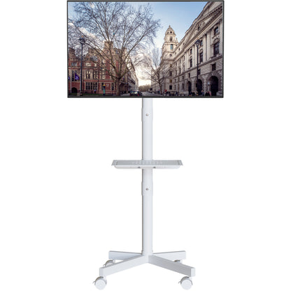 BONTEC Mobile TV Stand on Wheels, Rolling TV Cart with Media Shelf, TV Mount Stand with Tilt, 2-Level Height Adjustable Low-Profile Design for 23–60in LED/LCD/OLED TVs, Holds 40kg, Max VESA 400x400mm